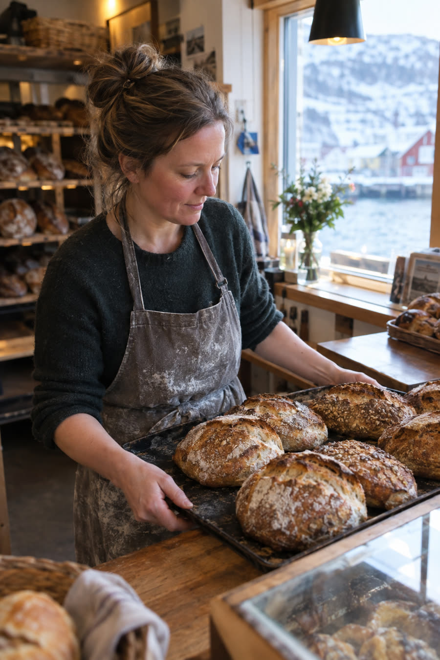 Bakeridrift setter nybakt brød på disken
