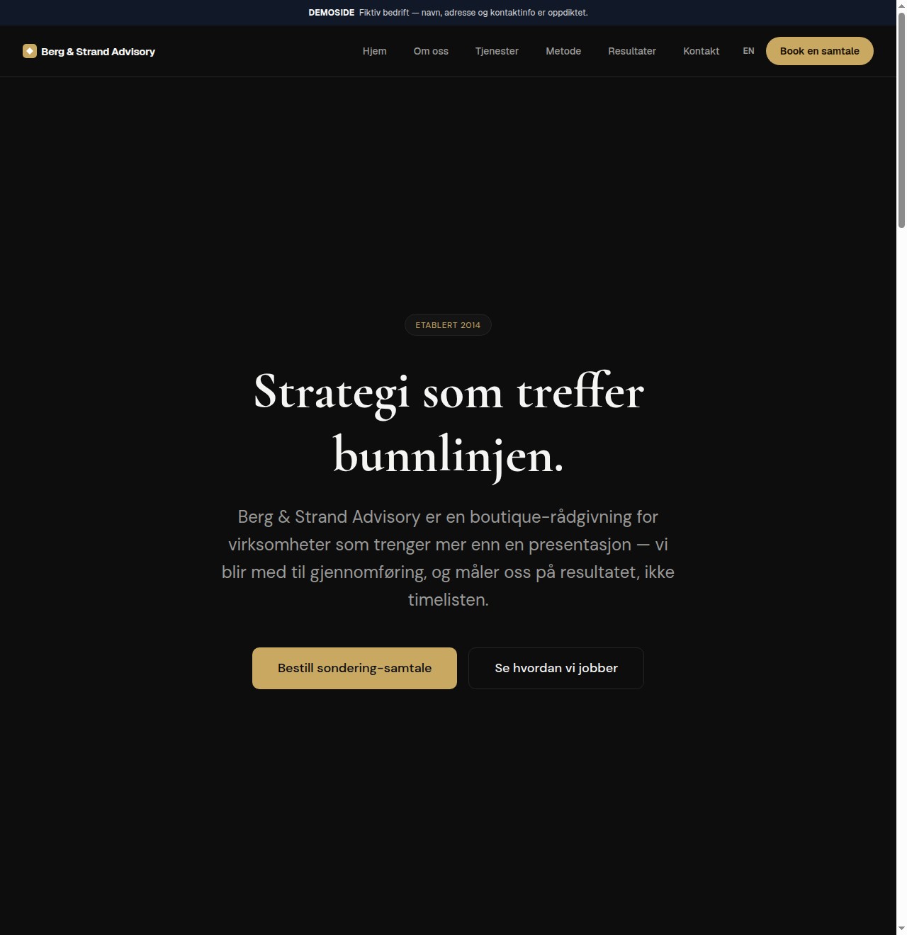 Forsiden til demo-siden Berg & Strand Advisory
