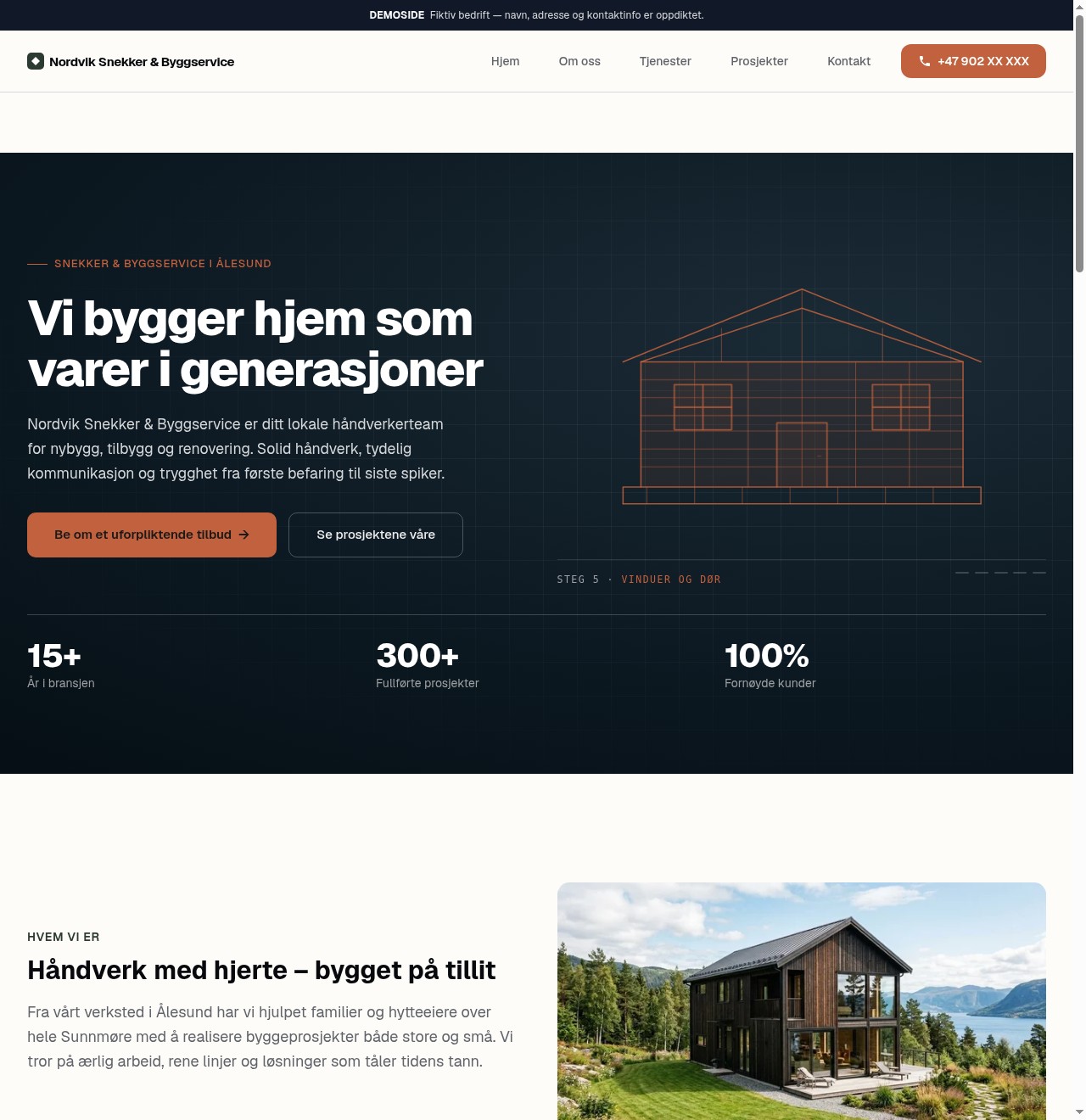Forsiden til demo-siden Nordvik Snekker & Byggservice